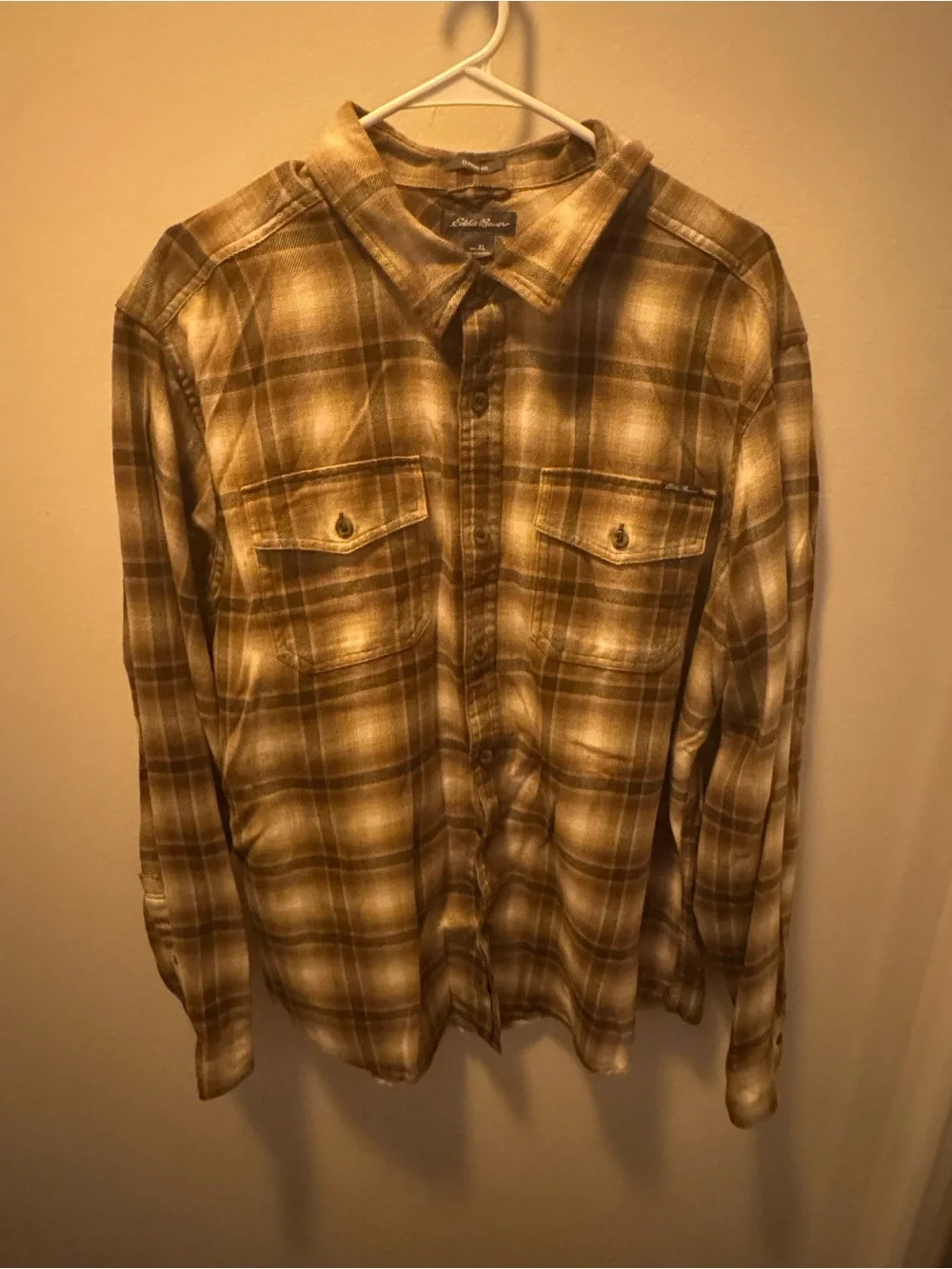 Eddie Bauer Brown and Cream Plaid Button-Down Shirt